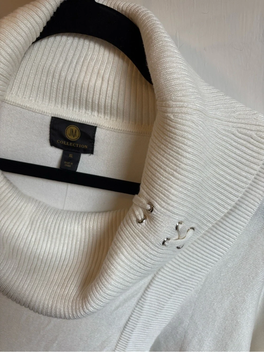 JM Collection Cream Cowl-Neck Sweater with Button Detail